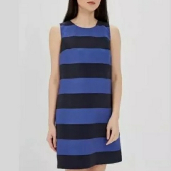 *NEW! BANANA REPUBLIC CREW NECK SLEEVELESS SHIFT DRESS POCKETS STRIPES KNEE 2 XS - Picture 4 of 14